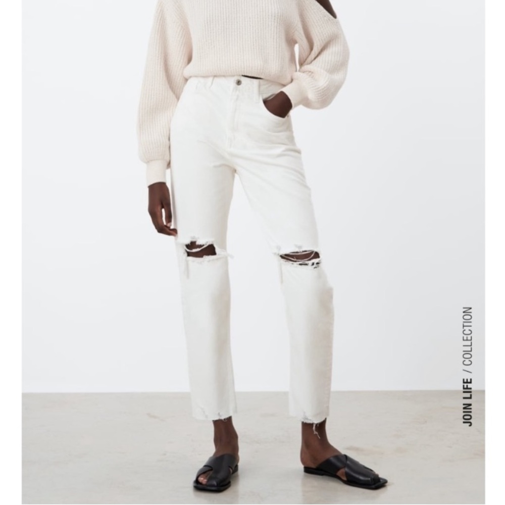 Zara white distressed jeans